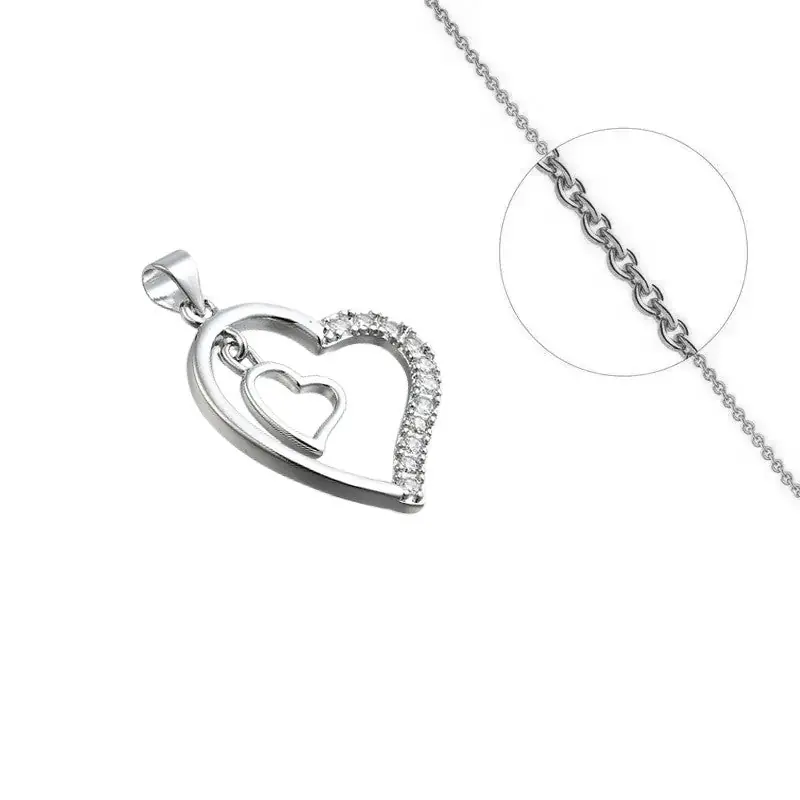 Collier doré chaîne et pendentif double cœur zirconiums sertis Commande En Gros