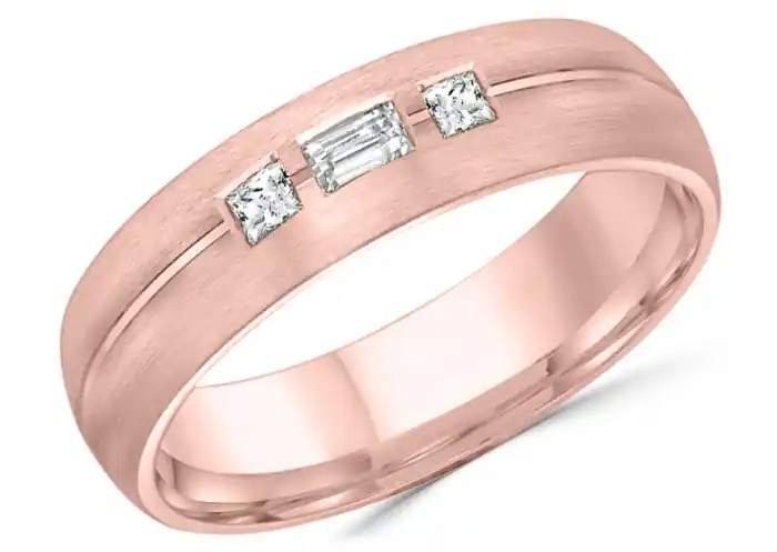 Bague Triana 6mm diamants taille baguette et princesse en or rose satiné 10k pour femme Expédition Rapide
