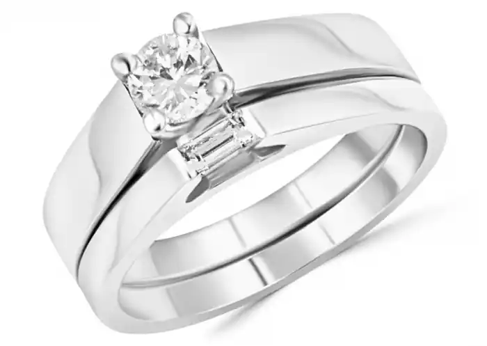 Set d'alliance Masha à diamant solitaire canadien .34ct en or 14K blanc pour femme Populaire
