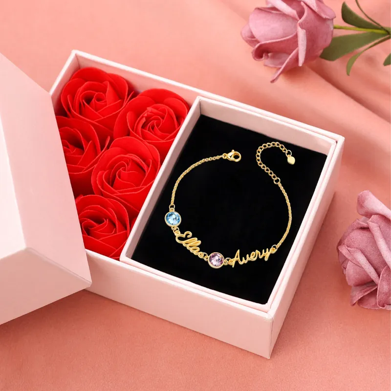 Populaire Bracelet Breloque 2 Prénoms Personnalisé Bracelet Pierre De Naissance pour Femmes|Jessemade