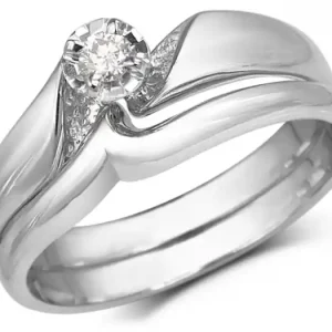 Set d'alliances Annie diamant solitaire .05ct design vague en or blanc 10k pour femme Dernière Chance