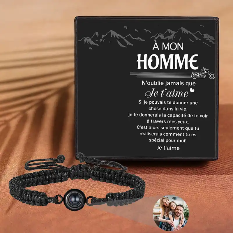 À Mon Homme - Bracelet Photo Projection Bracelet Acier Titane ajustable Personnalisée Noir|Jessemade Prix Réduit