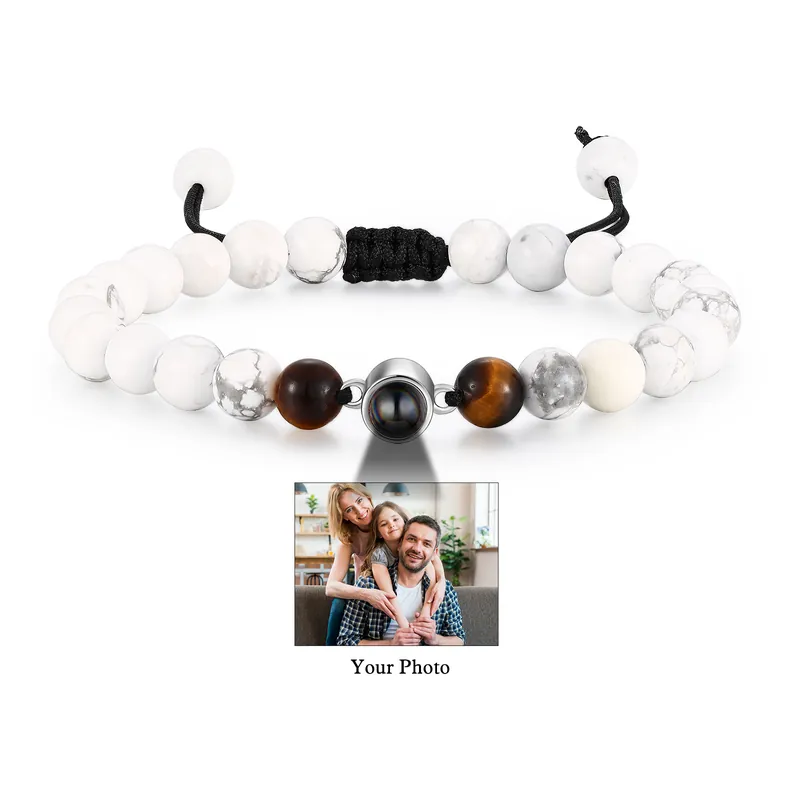 Bracelet Personnalisé avec Photo Bracelet Photo Projection en Turquoise Blanche|Jessemade Promotion