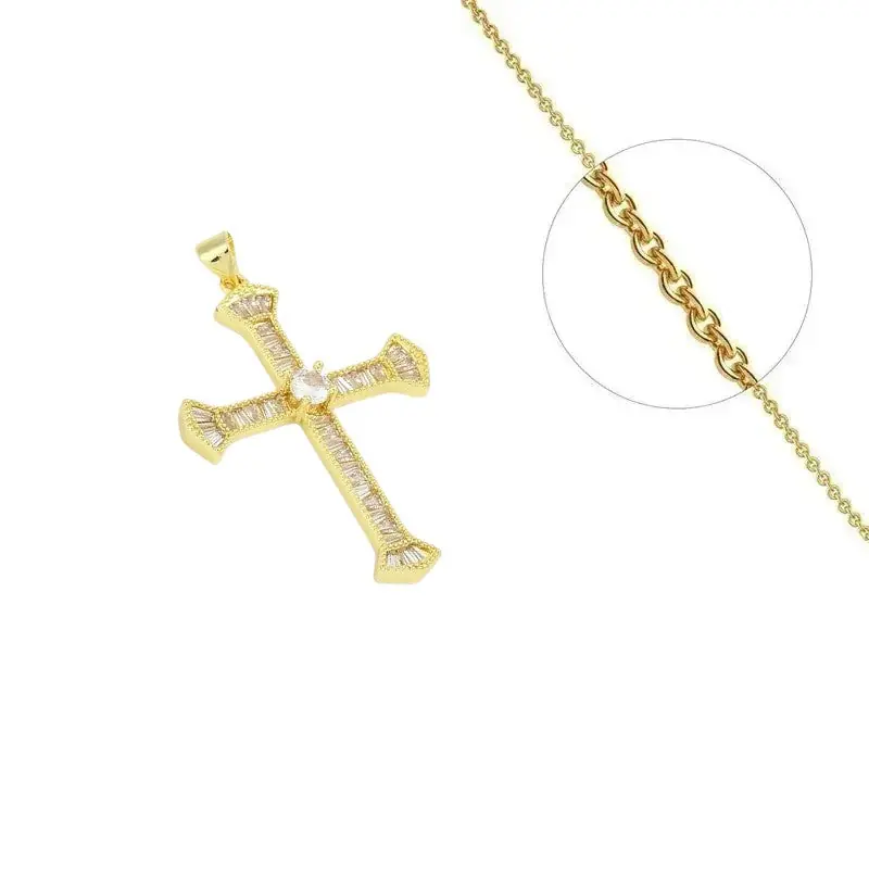 Collier doré chaîne et pendentif croix zirconiums sertis Populaire
