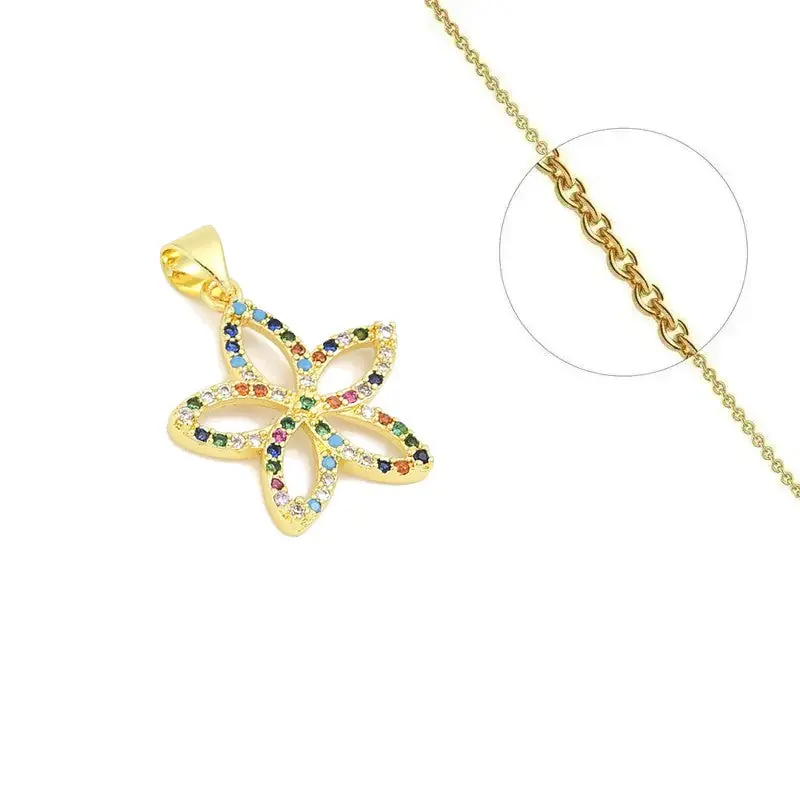 Collier doré chaîne et pendentif fleurs zirconiums couleurs sertis Réduction