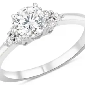 Promotion Bague Troyes diamant de laboratoire solitaire .70ct épaulé en or blanc 14k pour femme