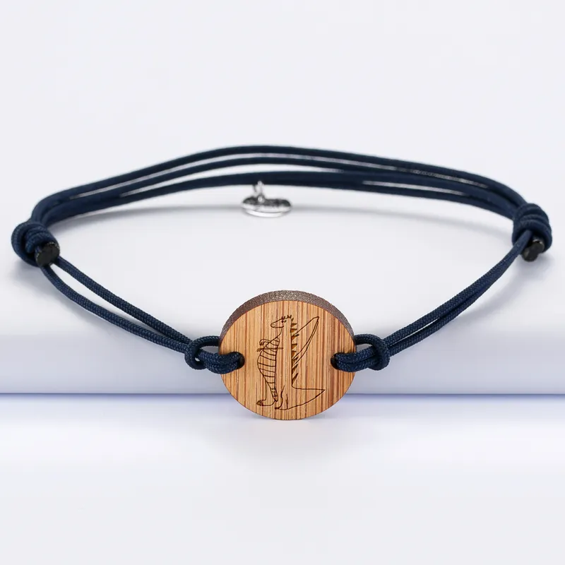 Premium Bracelet homme personnalisé cordon double médaille gravée bois ronde 2 trous 21 mm