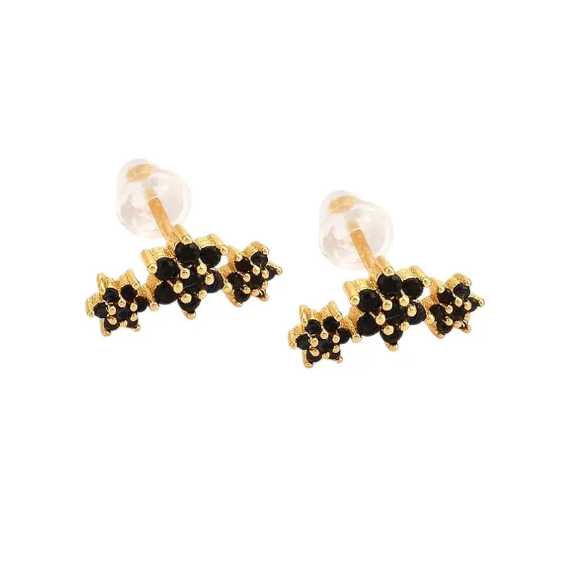 Boucles d'oreilles fleurs zirconiums noirs sertis Satisfait Ou Remboursé