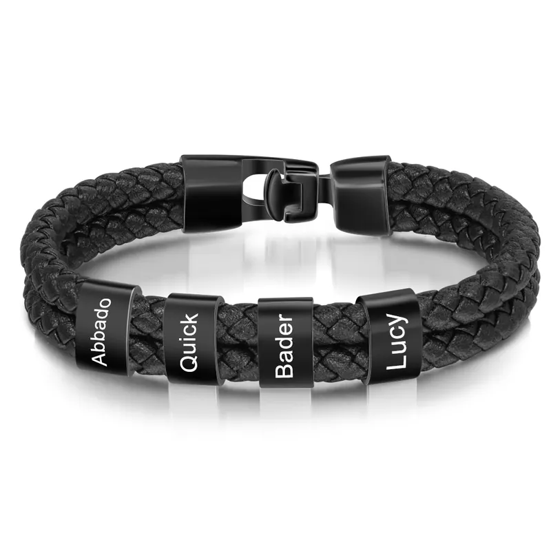Bon Marché A mon homme - Bracelet Cuir tressé Prénom Personnalisé Bracelet Homme Avec 4 Perles | Jessemade