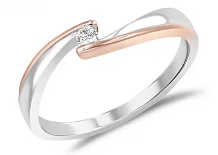 Bague Lamy solitaire diamant serti tension anneau dévié en or 10k deux tons pour femme Nouvel Arrivage