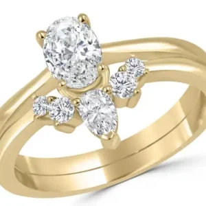 Set d'alliances Martha diamant de laboratoire ovale et diamant poire en or jaune 14k Vente Flash