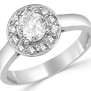 Remise Bague Cosima diamant de laboratoire .60ct et halo de diamants en or blanc 14k pour femme