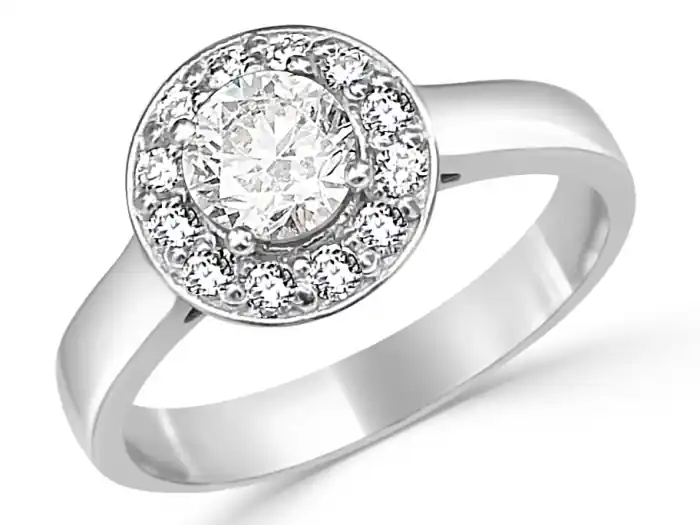 Remise Bague Cosima diamant de laboratoire .60ct et halo de diamants en or blanc 14k pour femme