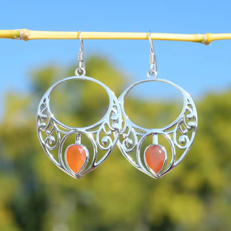 Produit De Marque Boucles ajourees en argent et pierre Cornaline