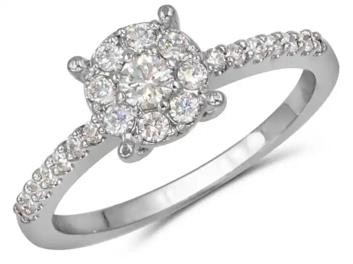 Solde Bague Désire à diamants serti illusion 1.00ct et pavé de diamants en or blanc 14k