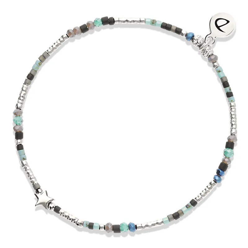Acheter Direct Bracelet Élastique Argent 925 Noir Turquoise L Étoilé Bohème