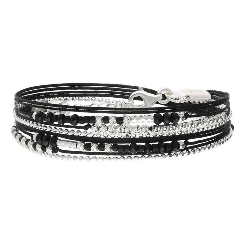 Pas Cher Bracelet 2 Tours Argent 925 Noir Formosa