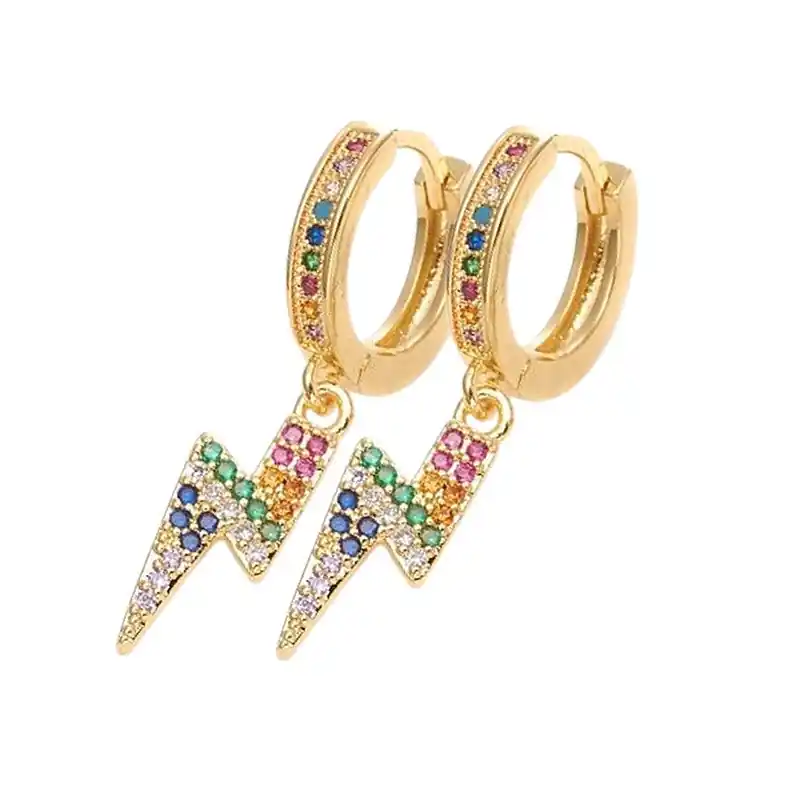 Garantie Incluse Boucles d'oreilles Créoles avec pendant éclair zirconium sertis