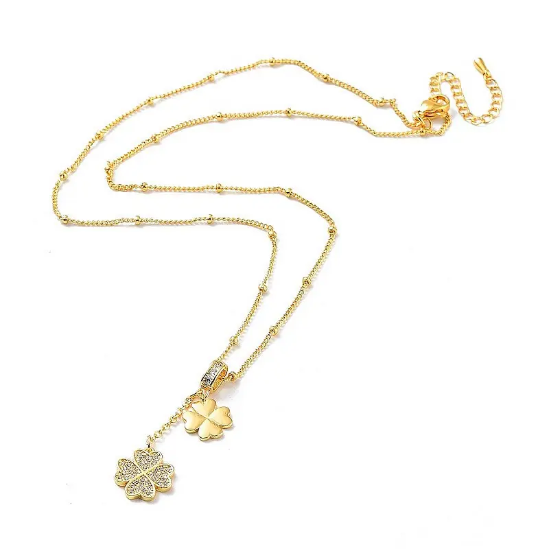 Collier chaîne et double pendentif trèfle zirconiums sertis Promotion Saisonnière