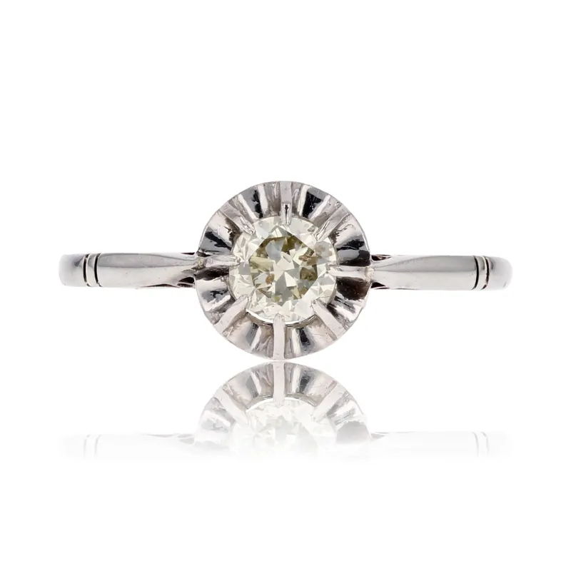 Solitaire ancien or blanc diamant champagne Populaire