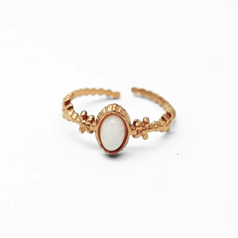 Lise - Bague - Pierre naturelle - Acier inoxydable - Ajustable Tendance