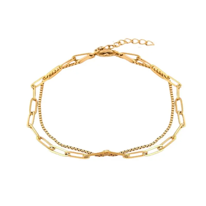 Bracelet souple pour femme double rangs chaîne maille trombone Commande En Gros