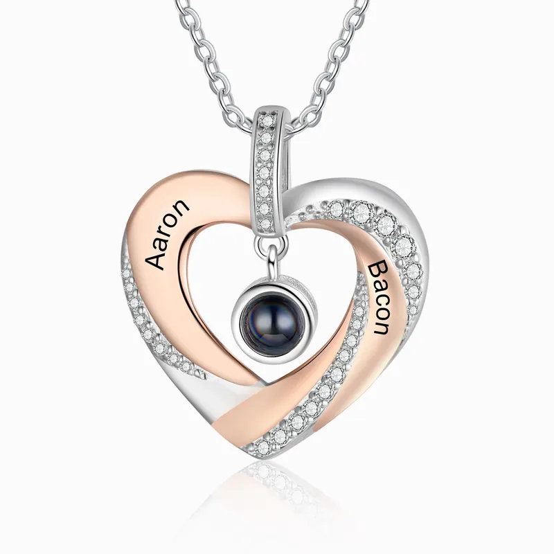 Réduction Collier Coeur Projection de Pierres 2 Prénoms et 1 Photo Personnalisés|Jessemade