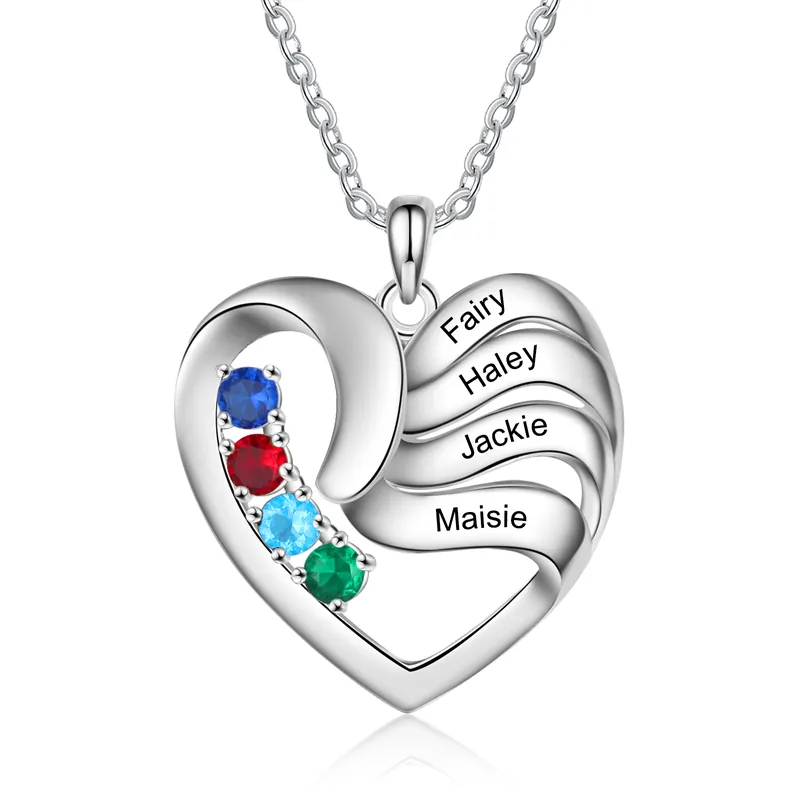 Solde Collier Coeur Personnalisé avec 4 Prénoms 4 pierre de naissance|Jessemade