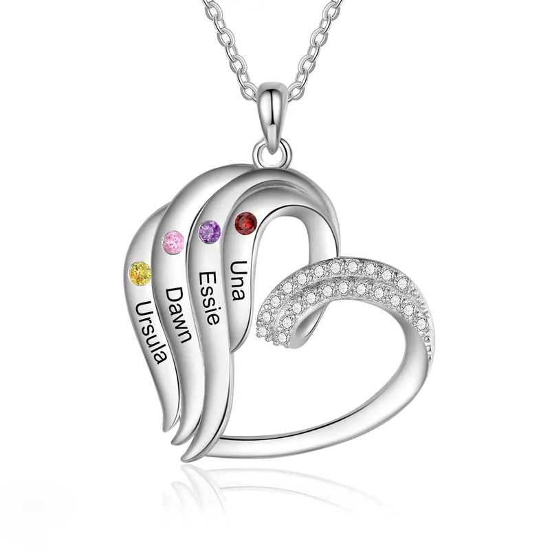 Dernier Modèle Collier Coeur 4 Prénoms Collier Personnalisé avec Pierre de naissance pour Femme|Jessemade