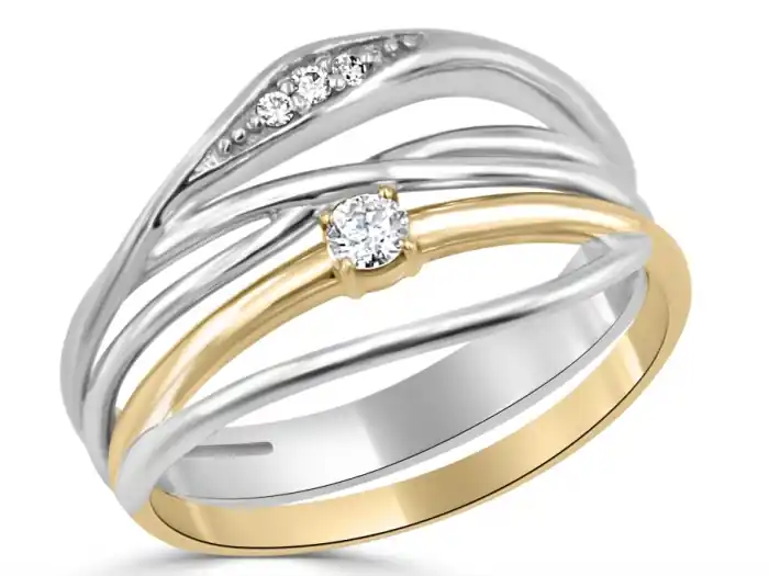 Satisfait Ou Remboursé Alliances Clarté diamant solitaire et design croisé scintillant en or 10k deux tons jaune et blanc