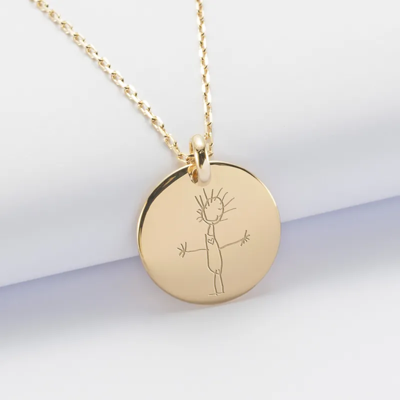 Acheter En Ligne Pendentif homme personnalisé médaille bombée gravée plaqué or 20 mm