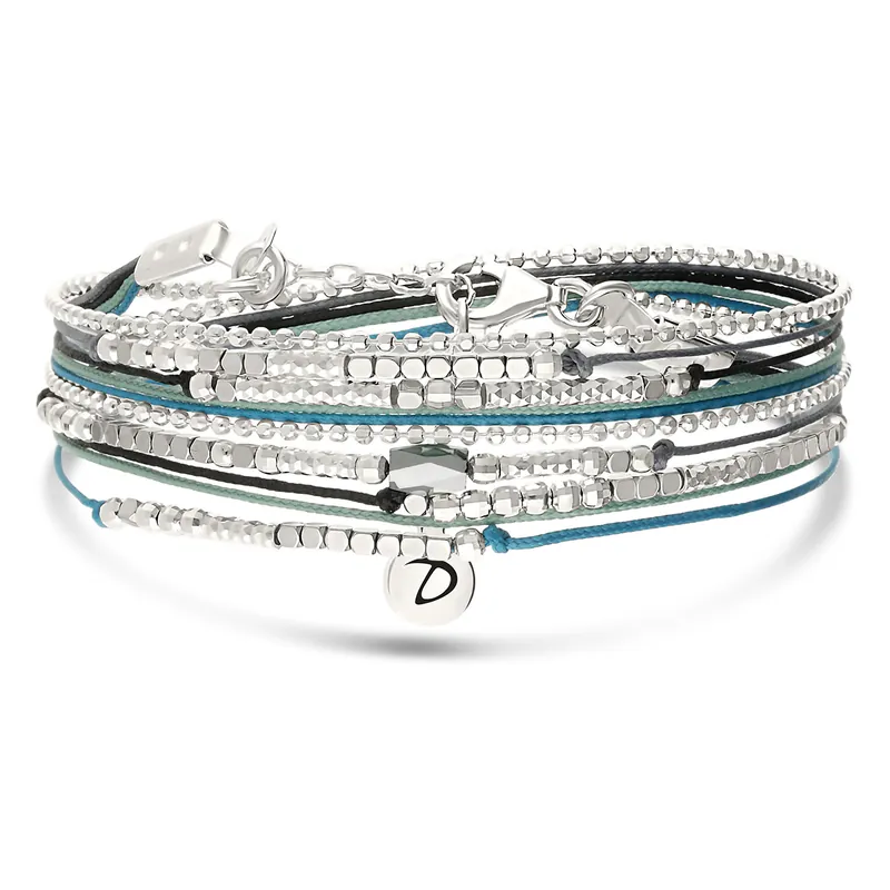 Bracelet 2 Tours Argent 925 Noir Turquoise Hématite Atlanta Expédié Aujourd’hui