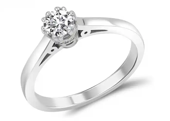 Bague Elizabeth diamant solitaire .40ct et couronne de diamants surprises en or blanc 14k Commander Maintenant