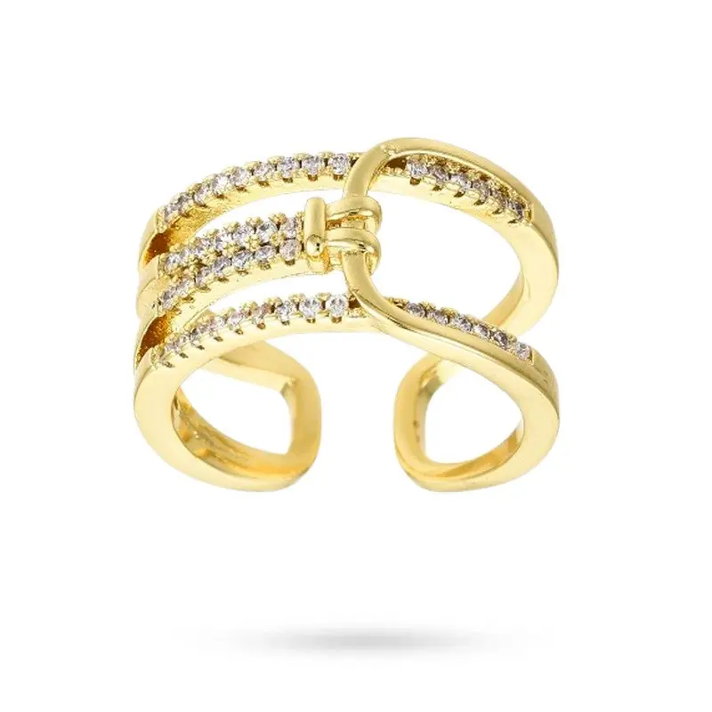Livraison Express Bague femme réglable multi-rangs avec zirconiums blancs sertis