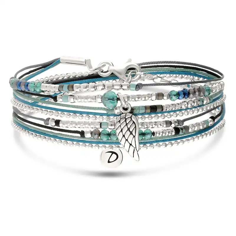 Quantité Limitée Bracelet 2 Tours Argent 925 Noir Turquoise Aile Rebelle