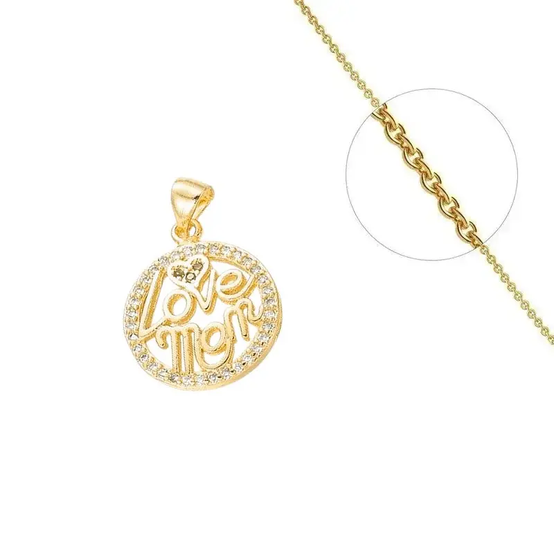 Marque Collier chaîne et pendentif très joli cercle Mom avec des zirconiums blancs sertis