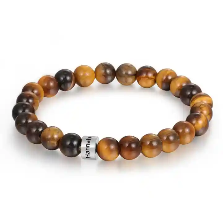 À Mon PAPA- Bracelet Personnalisé Homme Bracelet 1-5 Prénoms Personnalisés Pierres Oeil de Tigre Brun|Jessemade Bon Plan