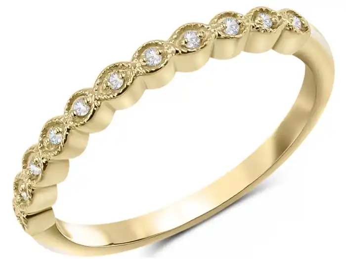 Achat Immédiat Bague Sharma semi-éternité diamants incrustés design marquise vintage en or jaune 14k