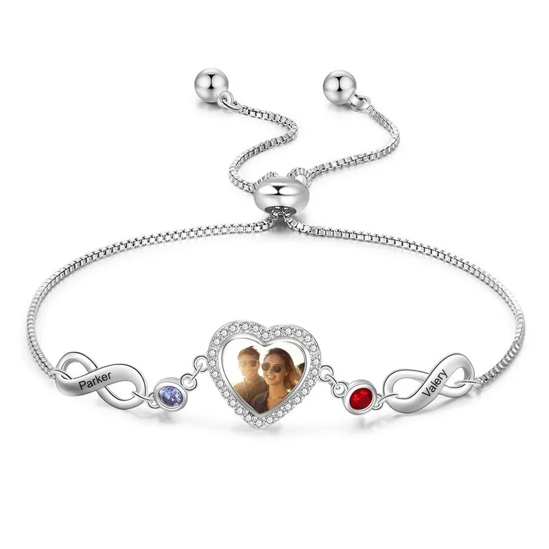 Bracelet Cœur 2 Prénoms et Pierre de Naissance Bracelet Photo Personnalisé|Jessemade Nouvel Arrivage