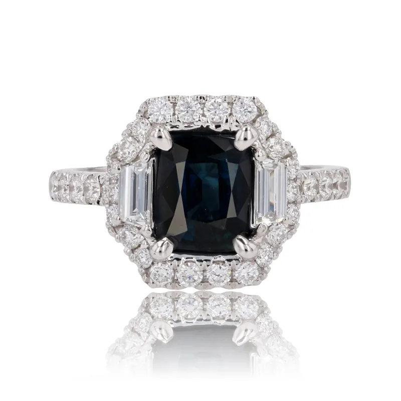 Remise Bague diamants et saphir bleu intense
