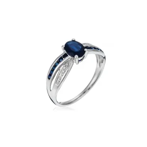 Prix Bas Bague Or Blanc 375/1000 Saphir Victoire Diamant 0,01ct Saphir 1,36ct