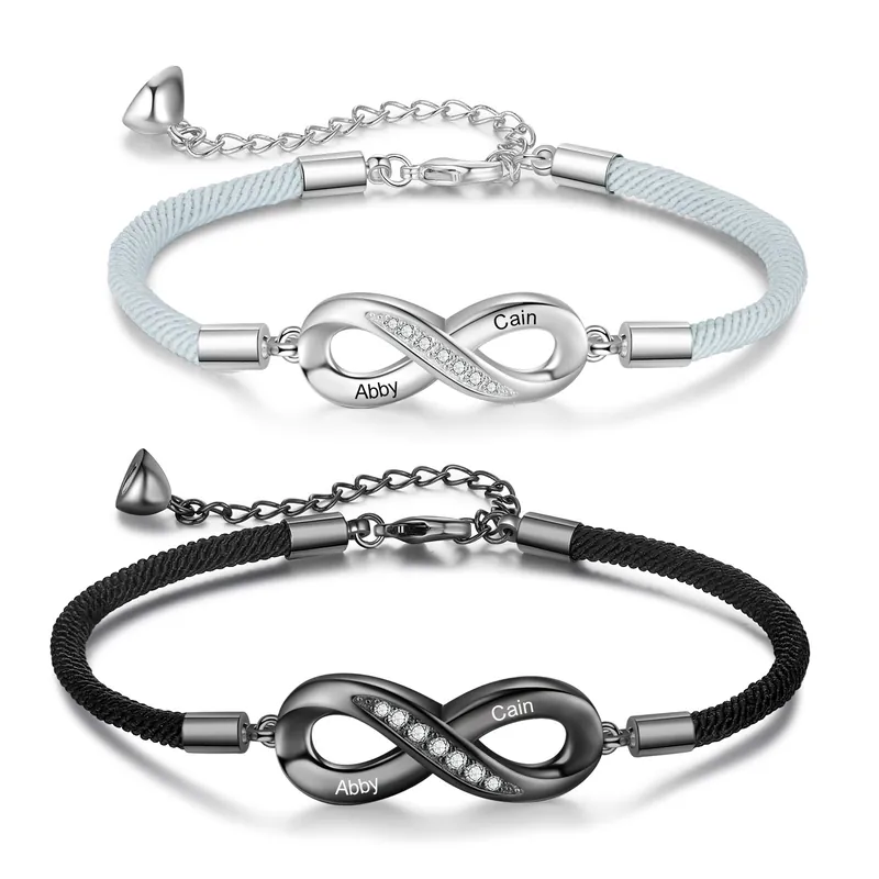 Vente Flash 2PCS Bracelets Infini 2 Prénoms Personnalisés pour Couple Bracelet Magnétique
