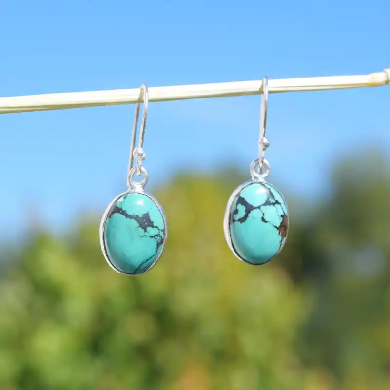 Affaire À Saisir Boucles d'oreilles ovales en argent et Turquoise
