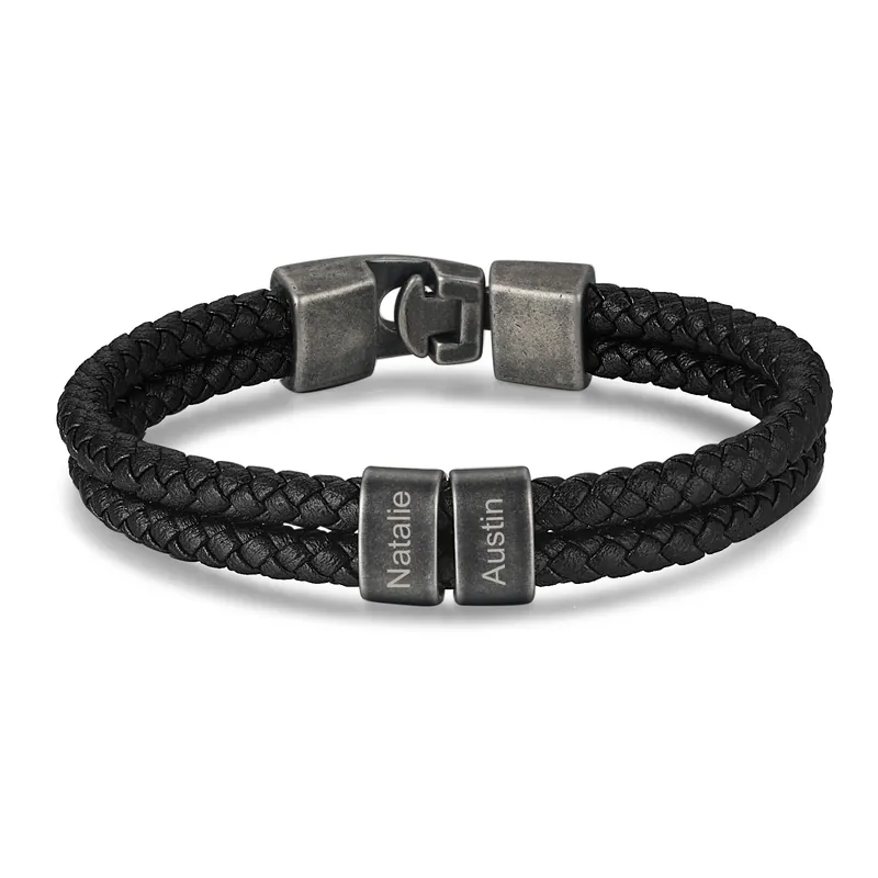 Bracelet en Cuir 2 Prénoms Personnalisé Haute Qualité