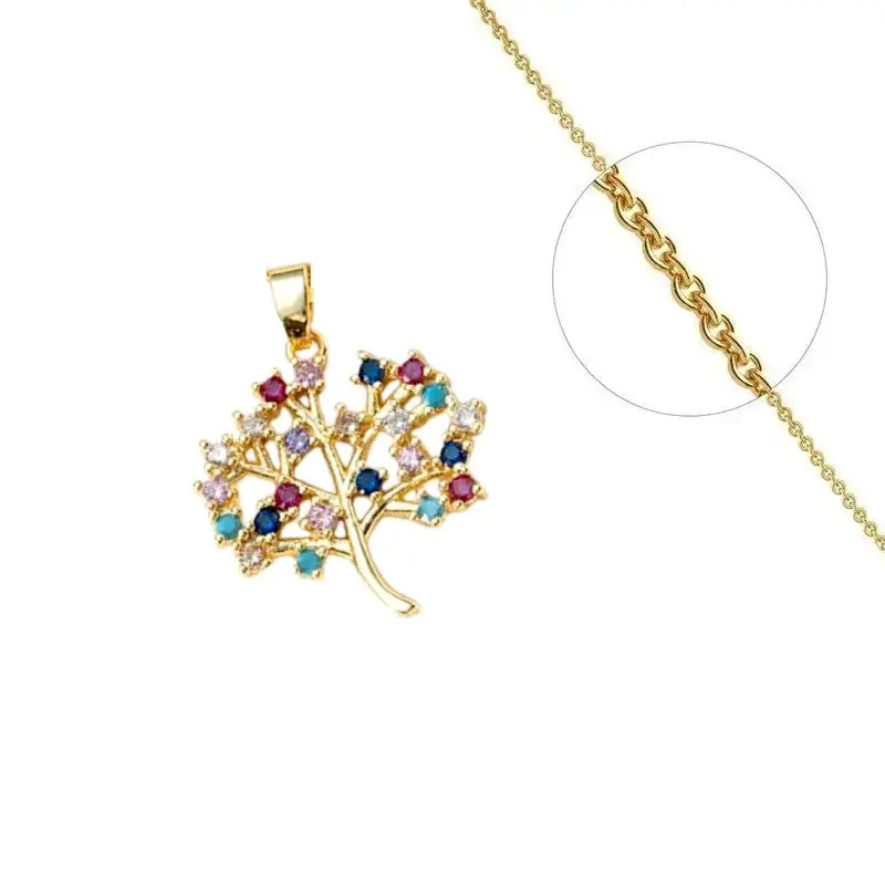 Collier chaîne et pendentif arbre de vie zirconiums couleurs sertis Nouvel Arrivage