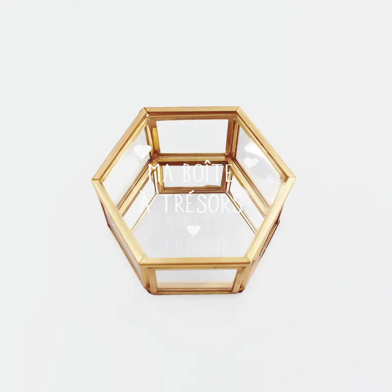 Satisfait Ou Remboursé Boîte à bijoux personnalisée hexagonale 8x7x4 cm verre gravé