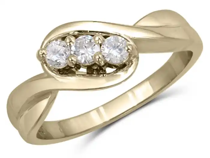 Commander Vite Bague Noma trinité à diamants anneau dévié en or jaune 14k pour femme