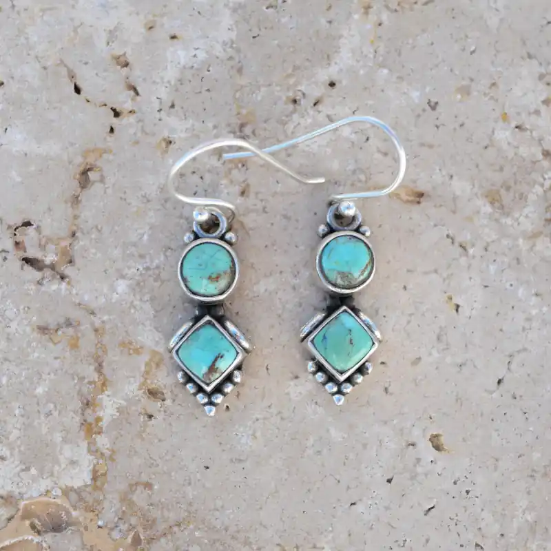 Achat Immédiat Petites boucles d'oreilles 2 pierres Turquoise et argent