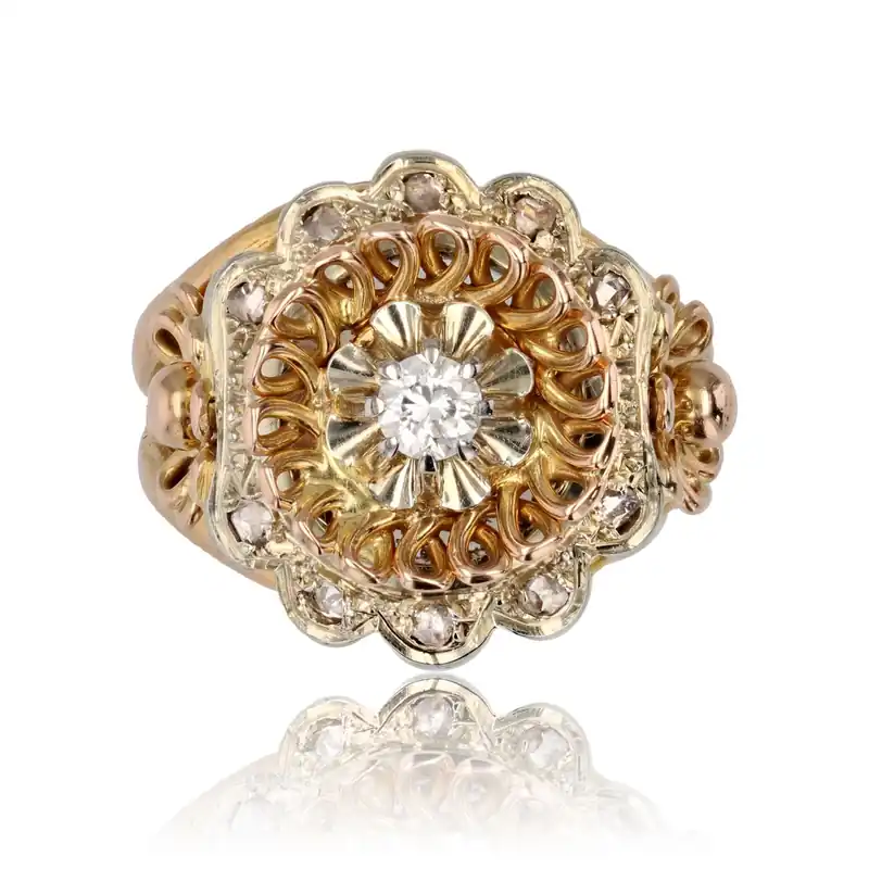 Tendance Bague vintage or rose et diamants