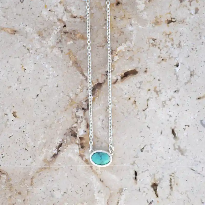 Collier fin chainette argent et petite pierre Turquoise Super Prix